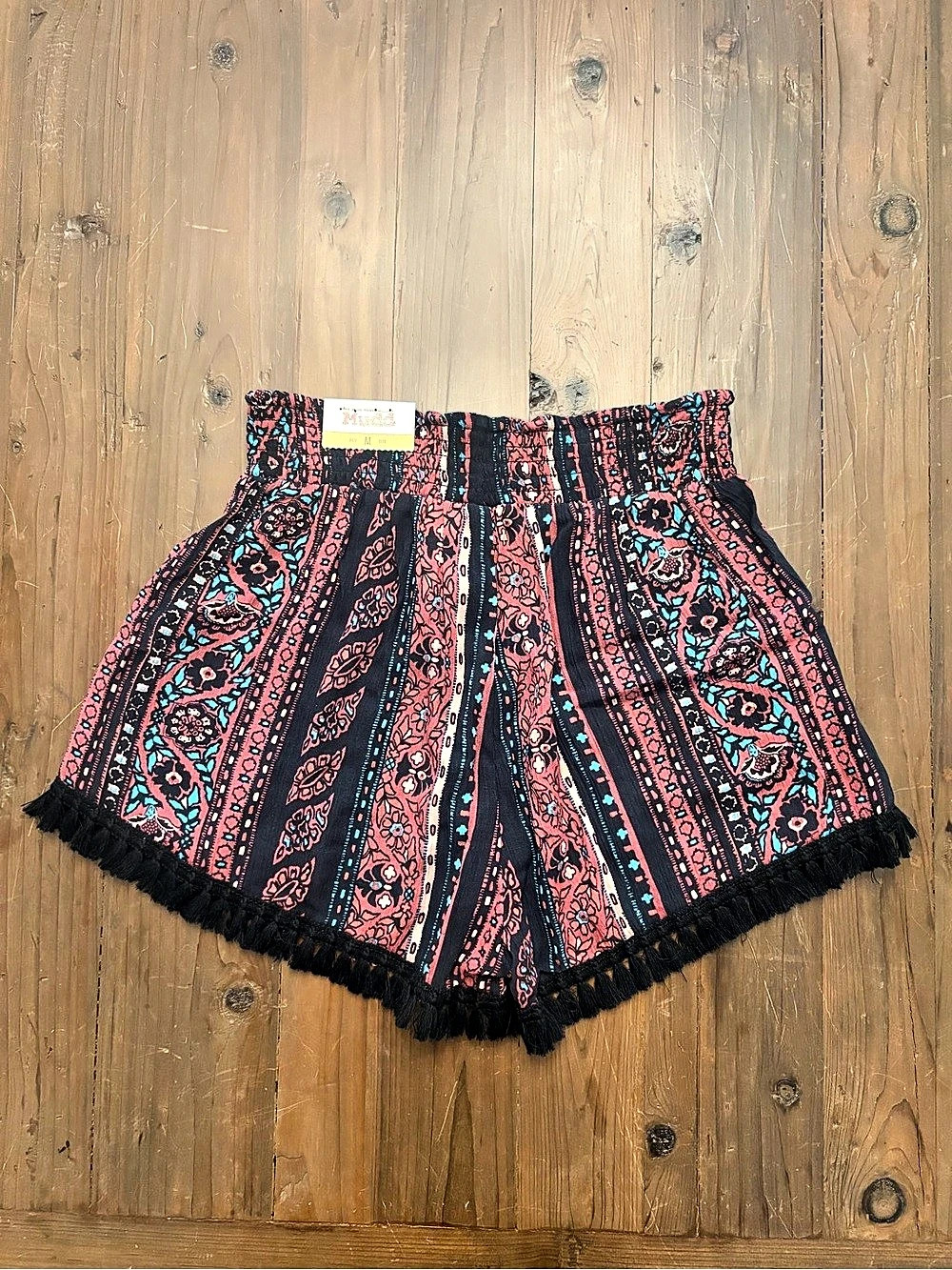 NWT Mudd Boho Tassel Hem Festival Soft Shorts Pink Stripe M